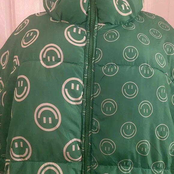 Native Youth Green Smiley Puffer Jacket Size 18.